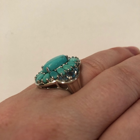 NEW 925 Sterling Silver Turquoise and Topaz Ring - Picture 5 of 6